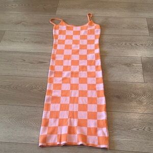 Checkerboard Knit Dress - Orange & Pink